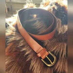 H&M Brown Leather Belt with Gold Buckle